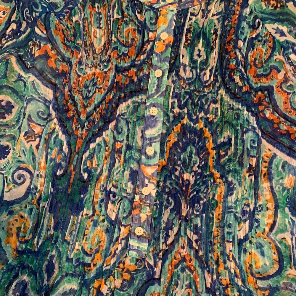Ralph Lauren Blue and Aqua Paisley Sheer Tunic - Picture 9 of 12